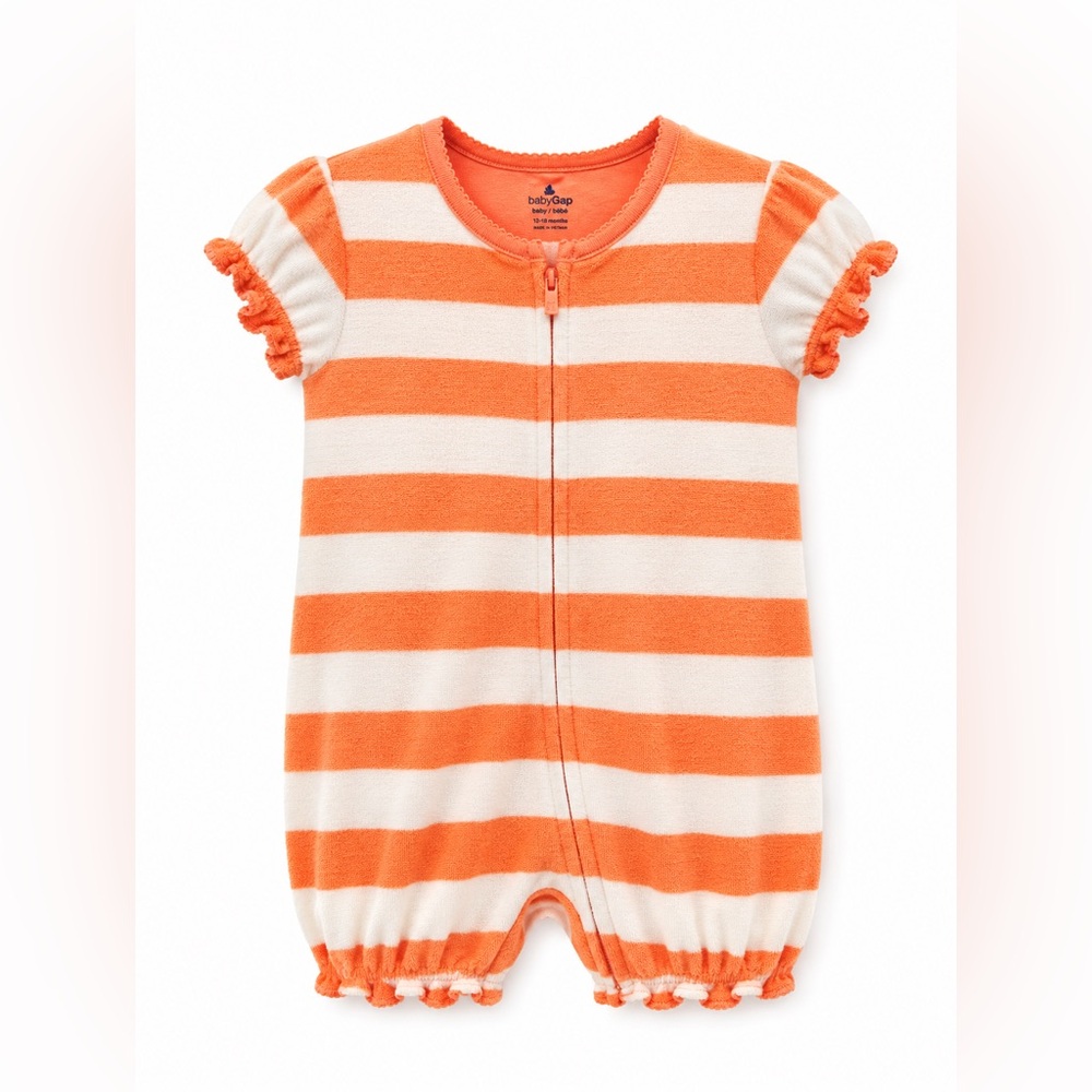 GAP Orange and White Striped Baby Footie Romper